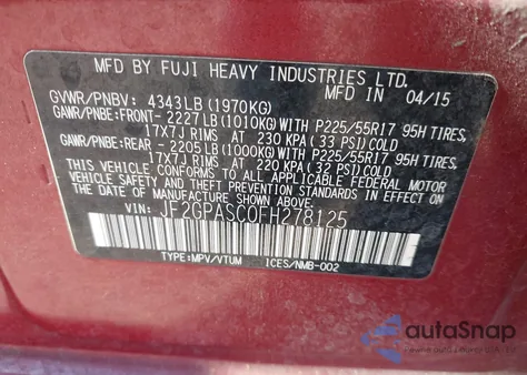 2015 Subaru Xv Crosstrek 2.0I Limited z USA, uszkodzony, nr VIN JF2GPASC0FH278125